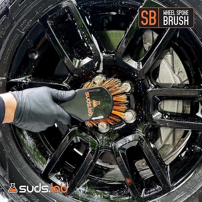 Suds Lab SB Wheel Spoke Tire Brush, Soft Bristle Wheel Cleaner Brush for Car, Truck, Motorcycle, Bike Cleaning and Detailing