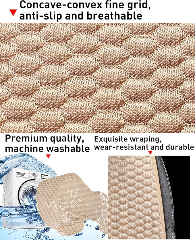 Car Seat Covers Cushion Pad,2PCS Front Bottom Seat Covers for Cars,Super Breathable,Storage Bags,Anti-Slip,Universal Automotive Seat Covers Fit for Most Sedans SUV Pick-up(2Pcs Beige)