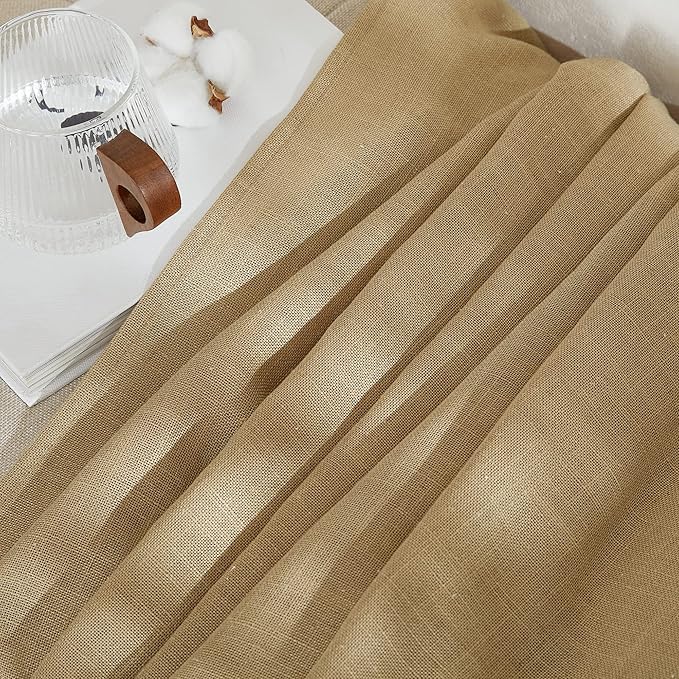 NICETOWN Linen Brown Curtains & Drapes Privacy with Light Filtering, Grommet Flax Linen Burlap Window Treatments Vertical Drapes for Bedroom/Living Room, W52 x L84, 2 Panels