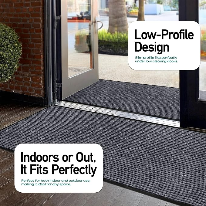 MaxMat® Oversized Rubber Door Mat - Heavy Duty, Waterproof, Low-Profile, Easy to Clean, Commercial Floor Mat (3 x 16 Feet, Grey, MXM-RIB0316GR)