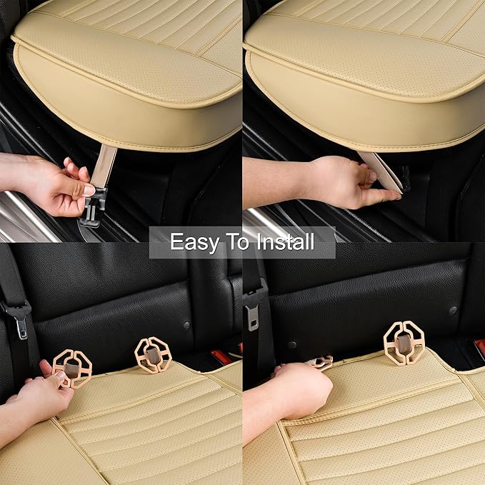 Back Seat Covers, Rear Seat Cushions, Auto Bench Protector with Breathable PU Leather and Non-Slip Bottom Universal for 4 Season (Beige, 61" x 20. 5")