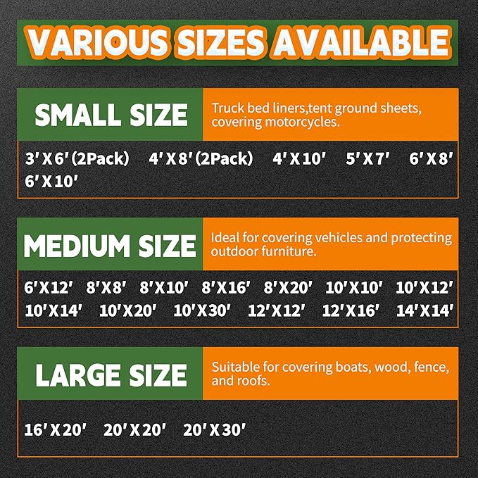 RAINDEWAY Tarps 14x14 Feet Tarp Waterproof,7Mil Thick,Finished Size,UV Resistant,Multipurpose Poly Tarp Cover with Metal Grommets and Reinforced Edges,White Tarps