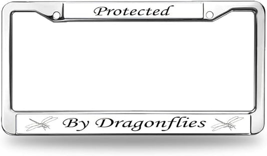 Protected by Dragonfly License Plate Frame for Religious People Dragonfly Lover License Plate Frame Metal