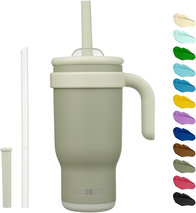 BJPKPK 18 OZ Insulated Travel Tumbler with Handle and Straw, Stainless Steel Water Bottle, Double Wall Vacuum Insulated Mug, for Work, Car, Travel, Forest Green