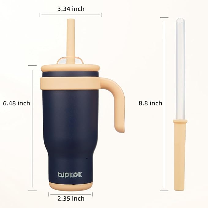 BJPKPK 18 OZ Insulated Travel Tumbler with Handle and Straw, Stainless Steel Water Bottle, Double Wall Vacuum Insulated Mug, for Work, Car, Travel, Navy Blue