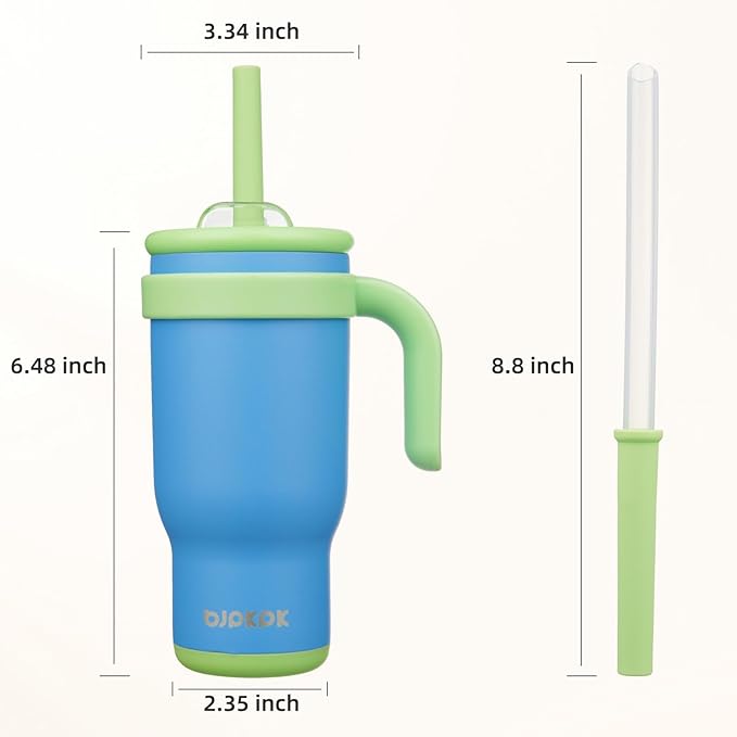 BJPKPK 18 OZ Insulated Travel Tumbler with Handle and Straw, Stainless Steel Water Bottle, Double Wall Vacuum Insulated Mug, for Work, Car, Travel, Sky Blue