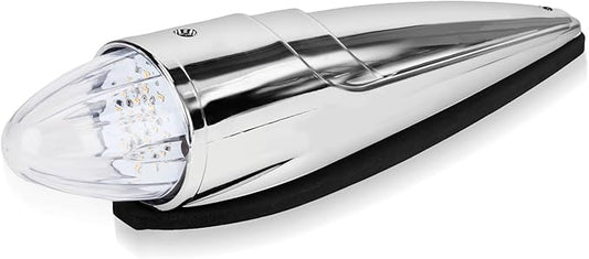1PC 21 LED Dual Color Chrome Cab Marker Light, Torpedo Cab Marker Roof Running Top Lights, Replacement for Heavy Duty Trucks Kenworth Freightliner Peterbilt International Mack, Amber/Blue