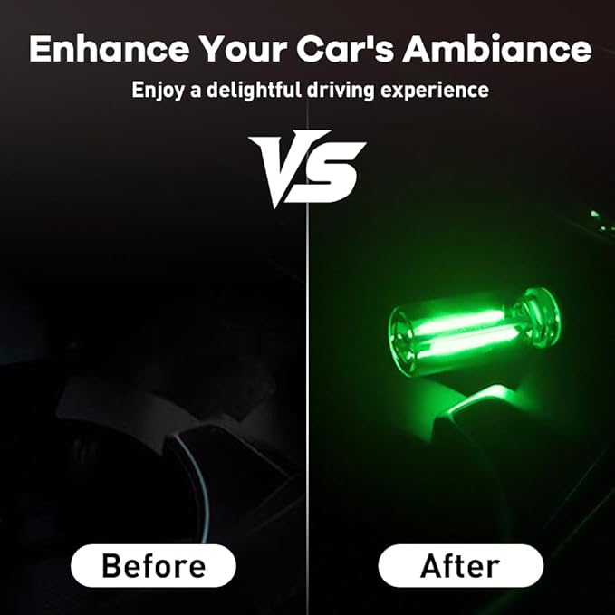 4Pcs Car USB Night Light, Touch Adjustment LED Ambient Lighting Plug in USB Automotive Night Lamps, Mini LED Bulb for Car, Camping, Holiday, Decoration, Bedroom, Party(Green)