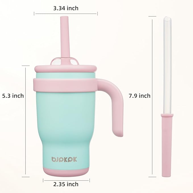 BJPKPK 14 OZ Insulated Travel Tumbler with Handle and Straw, Stainless Steel Water Bottle, Double Wall Vacuum Insulated Mug, for Work, Car, Travel, Guava