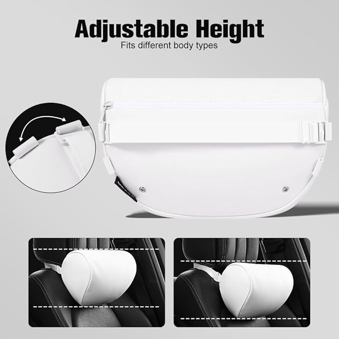 HOPON 2 Pack Headrest Pillow for Tesla Model 3 Model Y with Adjustable Strap,Tesla Neck Pillow with Leather,for Head,Neck,Shoulders,Multipurpose,Tesla Accessories(White)