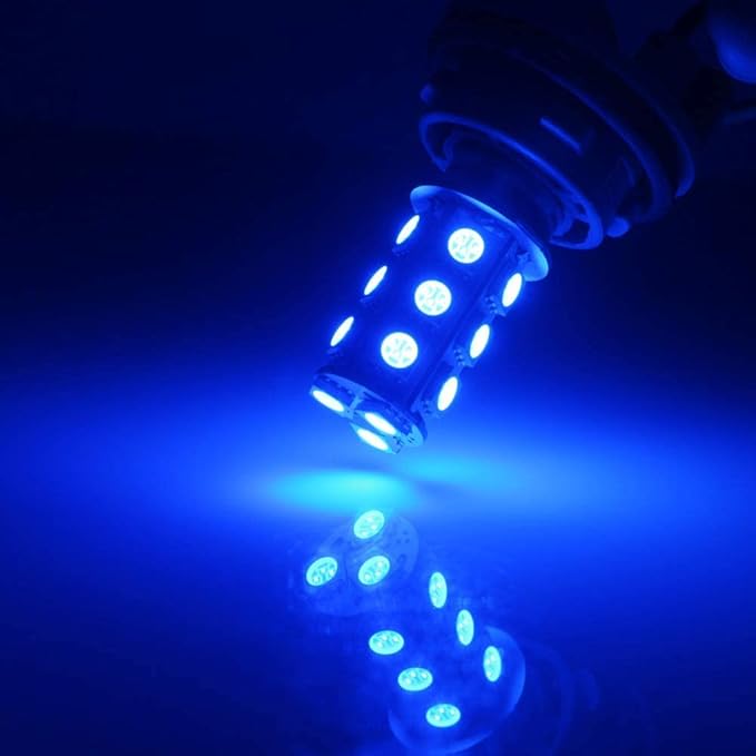 YM E-Bright Blue 1157 Led Bulb, 1016 1034 7528 BAY15D Base 18 SMD 5050 LED Replacement Bulb For RV SUV MPV Car Brake Light Backup Lamps DC 12V (Pack of 4)