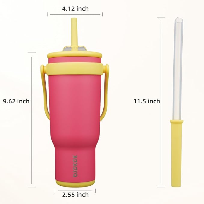 BJPKPK 40 OZ Insulated Travel Tumbler with Handle and Straw, Stainless Steel Water Bottle, Double Wall Vacuum Insulated Mug, for Work, Car, Travel, Rose Pink