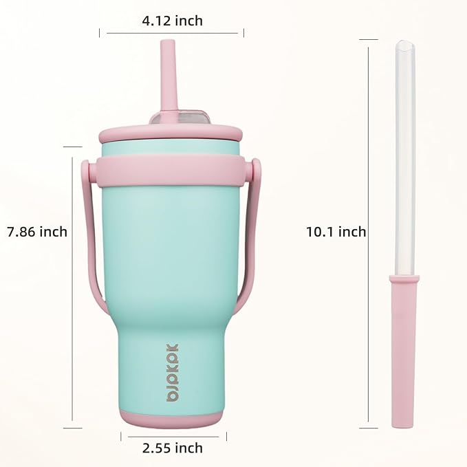 BJPKPK 30 OZ Insulated Travel Tumbler with Handle and Straw, Stainless Steel Water Bottle, Double Wall Vacuum Insulated Mug, for Work, Car, Travel, Guava