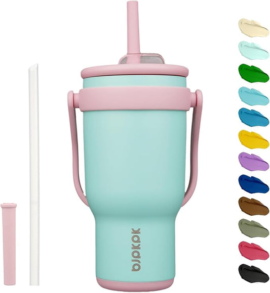 BJPKPK 30 OZ Insulated Travel Tumbler with Handle and Straw, Stainless Steel Water Bottle, Double Wall Vacuum Insulated Mug, for Work, Car, Travel, Guava