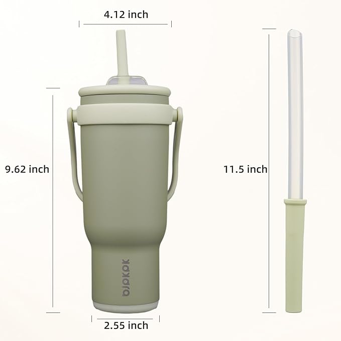 BJPKPK 40 OZ Insulated Travel Tumbler with Handle and Straw, Stainless Steel Water Bottle, Double Wall Vacuum Insulated Mug, for Work, Car, Travel, Forest Green