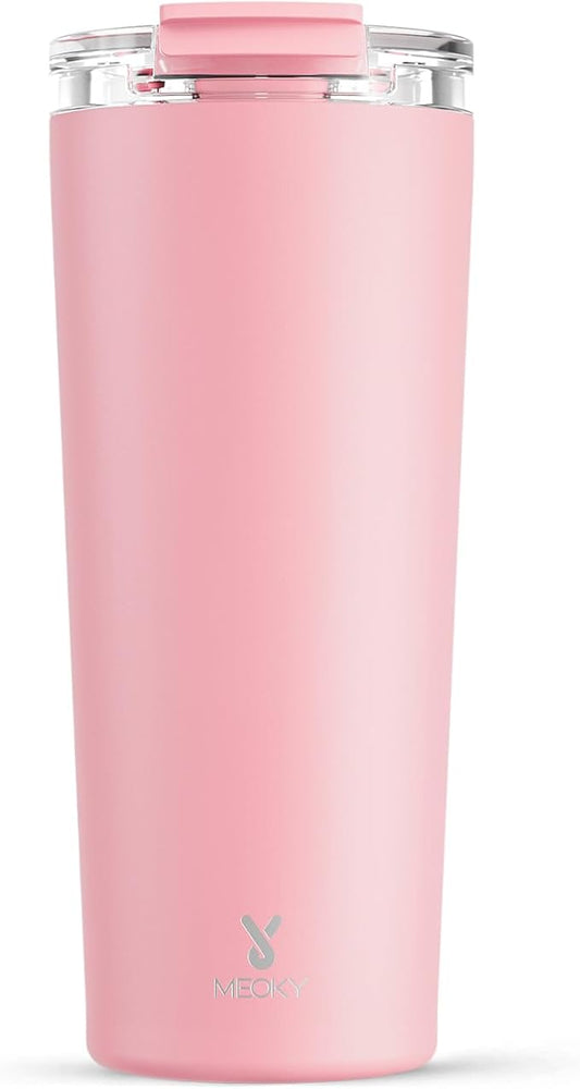 Meoky 24 oz Travel Coffee Mug with Leak-proof Lid, Stainless Steel Insulated Coffee Tumbler, Keeps Hot for 8 Hours or Cold for 24 Hours, Fits in Car Cup Holder (Blush)