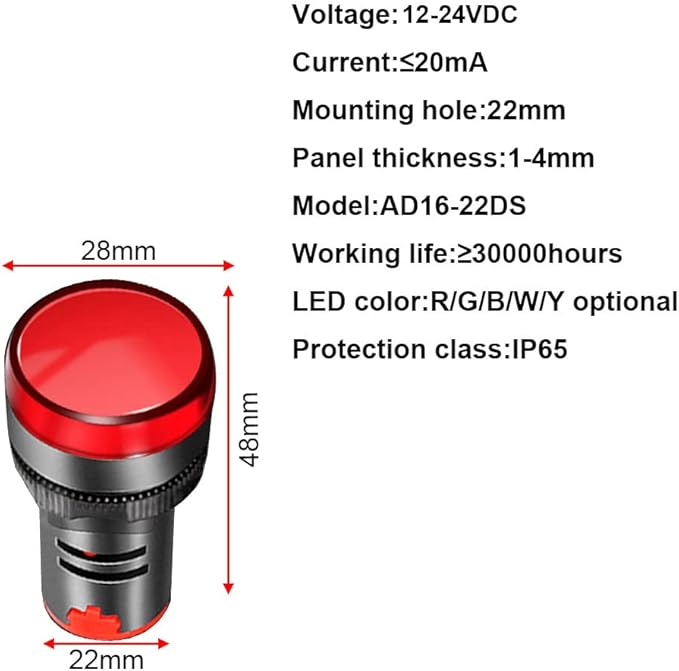12pcs 22mm AC/DC 12-24V 20mALED Power Indicator, LED Pilot Signal Light Panel Indicator, LED Flash Light (Red/Yellow/Blue/Green, Each Color 3pcs)