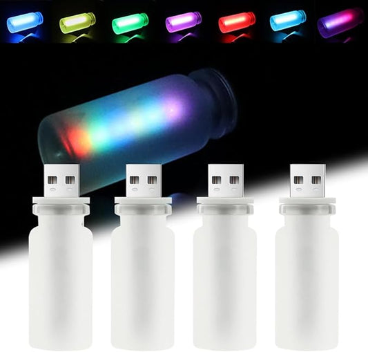 14 in 1 Modes Car USB Night Light, 7 Colors Touch Adjustment LED Ambient Lighting USB Automotive Interior Night Lamps, Mini LED Bulb for Car, Camping, Holiday Decoration, Bedroom, Party(4Pcs)