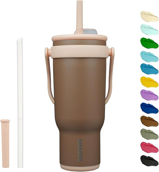 BJPKPK 40 OZ Insulated Travel Tumbler with Handle and Straw, Stainless Steel Water Bottle, Double Wall Vacuum Insulated Mug, for Work, Car, Travel, Coffee
