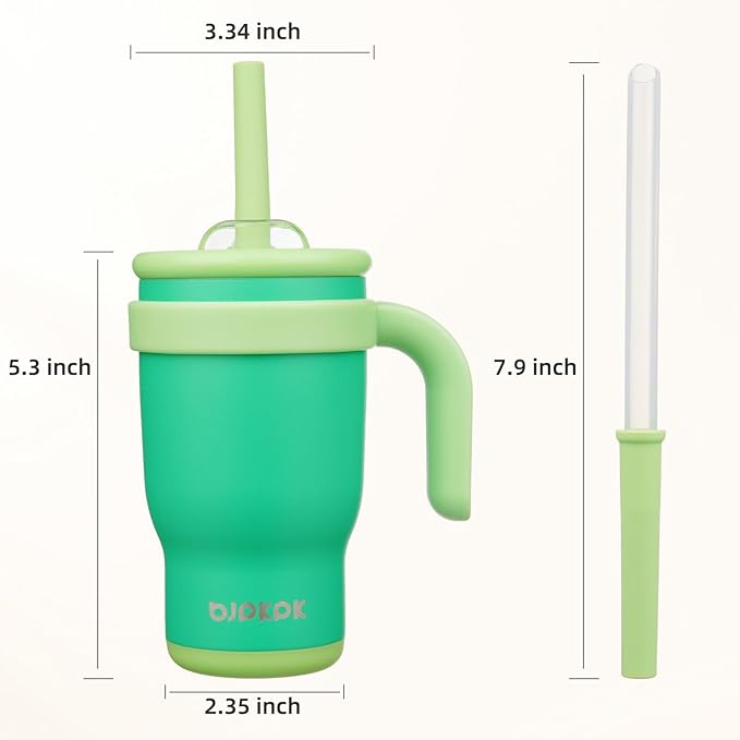 BJPKPK 14 OZ Insulated Travel Tumbler with Handle and Straw, Stainless Steel Water Bottle, Double Wall Vacuum Insulated Mug, for Work, Car, Travel, Olive Green