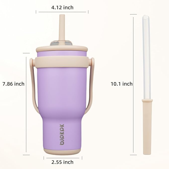 BJPKPK 30 OZ Insulated Travel Tumbler with Handle and Straw, Stainless Steel Water Bottle, Double Wall Vacuum Insulated Mug, for Work, Car, Travel, Purple