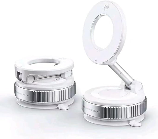 [Upgraded] Vacuum Magnetic Phone Car Mount - Universal Dashboard & Home Cell Phone Holder with Air Pressure Suction Base + Metal Rings & Sticky Base for Non-Magnetic Phones (iPhone & Android) (White)