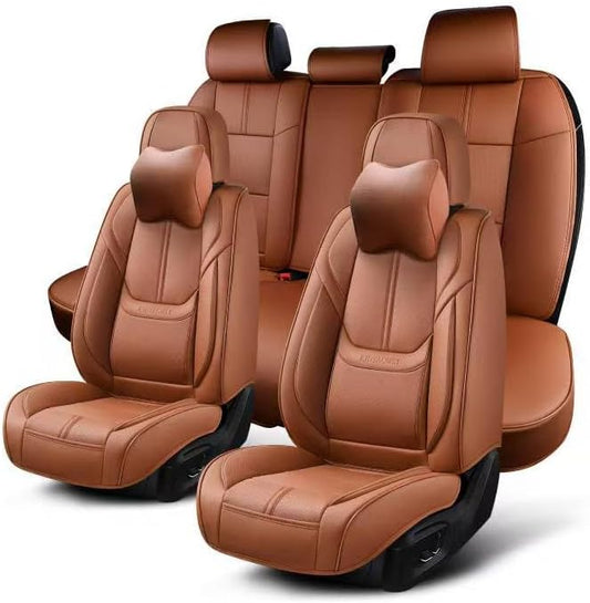 Auto Car Seat Covers Accessories Full Set Leather Cushion Protector Breathable Waterproof Seat Cover for Cars Universal Fit (Brown, FullSet Without Headrest)