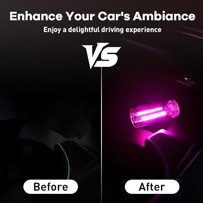 4Pcs Car USB Night Light, Touch Adjustment LED Ambient Lighting Plug in USB Automotive Night Lamps, Mini LED Bulb for Car, Camping, Holiday, Decoration, Bedroom, Party(Pink)