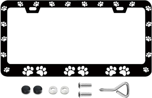 Stylish Cat Dog Paw Print License Plate Frame - Rust-Proof Stainless Steel, Fits Standard U.S. Canada Vehicles - Perfect Car Decoration for Men and Women 12.3x6.3 Inch License Plate Holder -DATANSEN