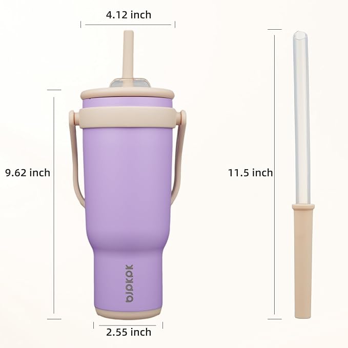 BJPKPK 40 OZ Insulated Travel Tumbler with Handle and Straw, Stainless Steel Water Bottle, Double Wall Vacuum Insulated Mug, for Work, Car, Travel, Purple