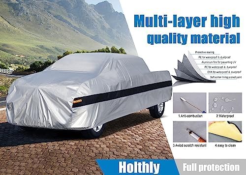 10 LayerTruck Cover Waterproof All Weather. Pickup Truck Cover Rain Snow UV Dust Protection. Length: 210-230 inches, Universal Fit for Ford F150 Chevy Silverado Dodge Ram 1500.