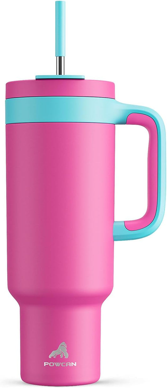 POWCAN 50 oz Tumbler with Handle, 2-in-1 Straw and Sip Lid, Leakproof, Dishwasher Safe, Insulated Stainless Steel Travel Coffee Mug, Keeps Cold for 34 Hours, Fits in Car Cup Holder (Barbie)