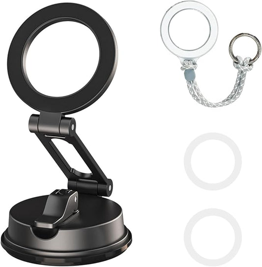 Magnetic Car Dashboard Phone Holder（with Magnetic Phone Lanyard with Ring Holder），Magnetic Dash Phone Holder for Car,One-Hand Operation,360-Degree Adjustable