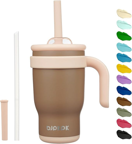 BJPKPK 14 OZ Insulated Travel Tumbler with Handle and Straw, Stainless Steel Water Bottle, Double Wall Vacuum Insulated Mug, for Work, Car, Travel, Coffee