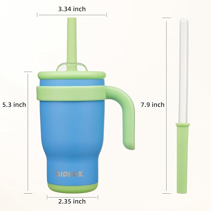 BJPKPK 14 OZ Insulated Travel Tumbler with Handle and Straw, Stainless Steel Water Bottle, Double Wall Vacuum Insulated Mug, for Work, Car, Travel, Sky Blue