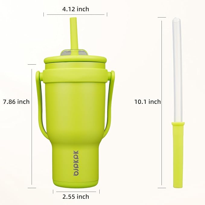 BJPKPK 30 OZ Insulated Travel Tumbler with Handle and Straw, Stainless Steel Water Bottle, Double Wall Vacuum Insulated Mug, for Work, Car, Travel, Bright Green