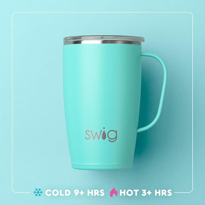 Swig Life 18oz Travel Mug, Insulated Tumbler with Handle and Lid, Cup Holder Friendly, Dishwasher Safe, Stainless Steel, Travel Coffee Cup (Sun Dance)