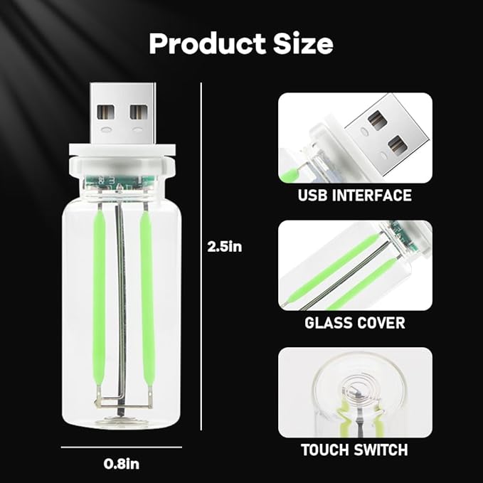 4Pcs Car USB Night Light, Touch Adjustment LED Ambient Lighting Plug in USB Automotive Night Lamps, Mini LED Bulb for Car, Camping, Holiday, Decoration, Bedroom, Party(Green)