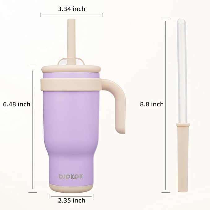 BJPKPK 18 OZ Insulated Travel Tumbler with Handle and Straw, Stainless Steel Water Bottle, Double Wall Vacuum Insulated Mug, for Work, Car, Travel, Purple