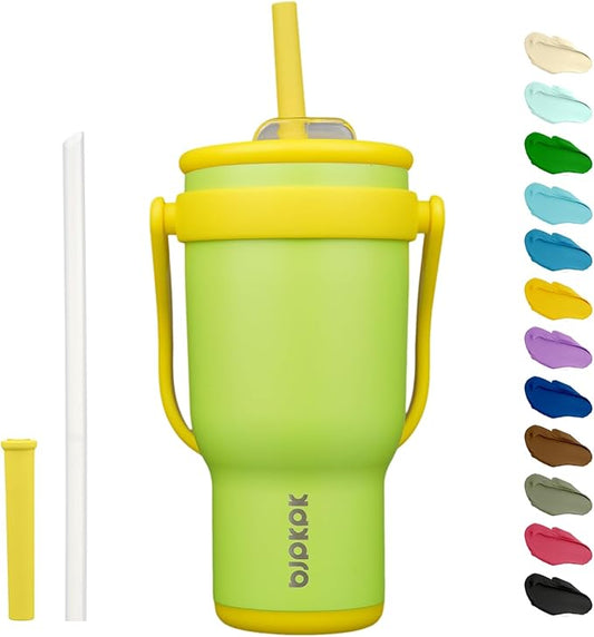 BJPKPK 30 OZ Insulated Travel Tumbler with Handle and Straw, Stainless Steel Water Bottle, Double Wall Vacuum Insulated Mug, for Work, Car, Travel, Green