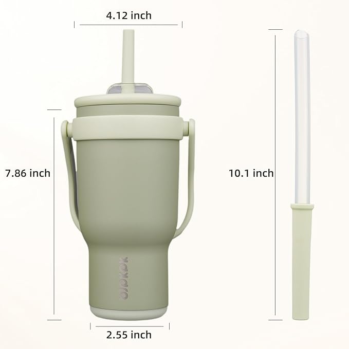 BJPKPK 30 OZ Insulated Travel Tumbler with Handle and Straw, Stainless Steel Water Bottle, Double Wall Vacuum Insulated Mug, for Work, Car, Travel, Forest Green