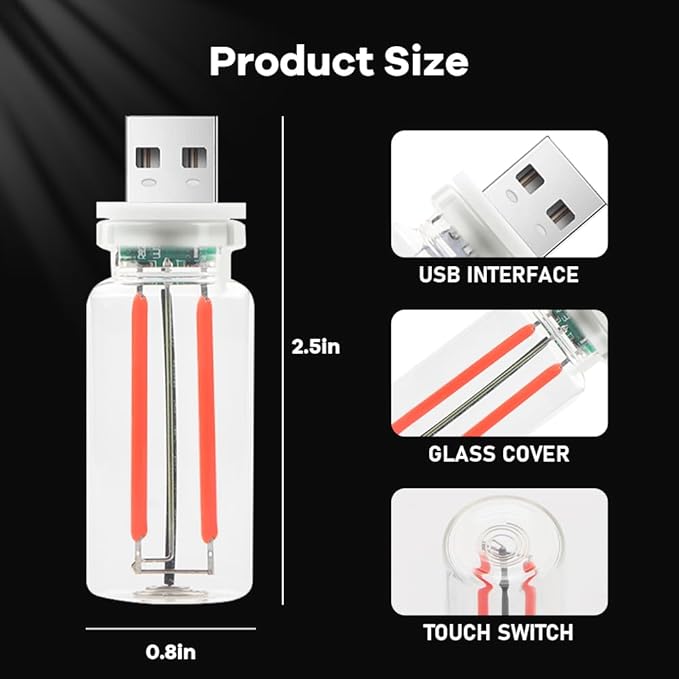 4Pcs Car USB Night Light, Touch Adjustment LED Ambient Lighting Plug in USB Automotive Night Lamps, Mini LED Bulb for Car, Camping, Holiday, Decoration, Bedroom, Party(Red)