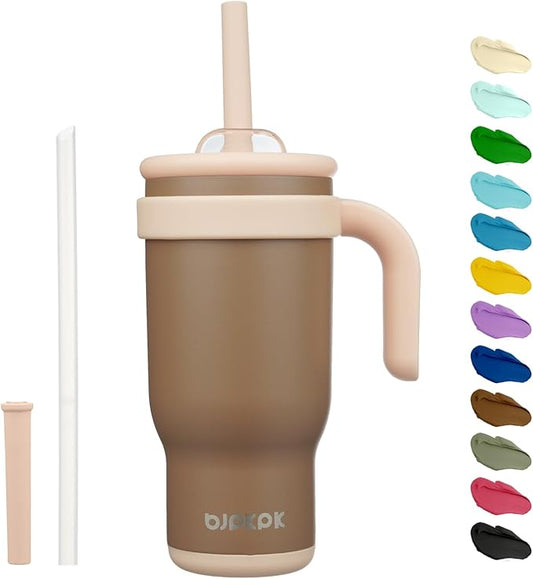 BJPKPK 18 OZ Insulated Travel Tumbler with Handle and Straw, Stainless Steel Water Bottle, Double Wall Vacuum Insulated Mug, for Work, Car, Travel, Coffee
