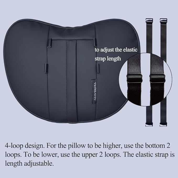 TESBEAUTY Nappa Leather Headrest Pillow 2 Packs for Tesla Neck Pillow Uniquely Designed for Tesla Model Y/3/S/X Tesla Car Neck Support Cushion for People Under 5'7" Black