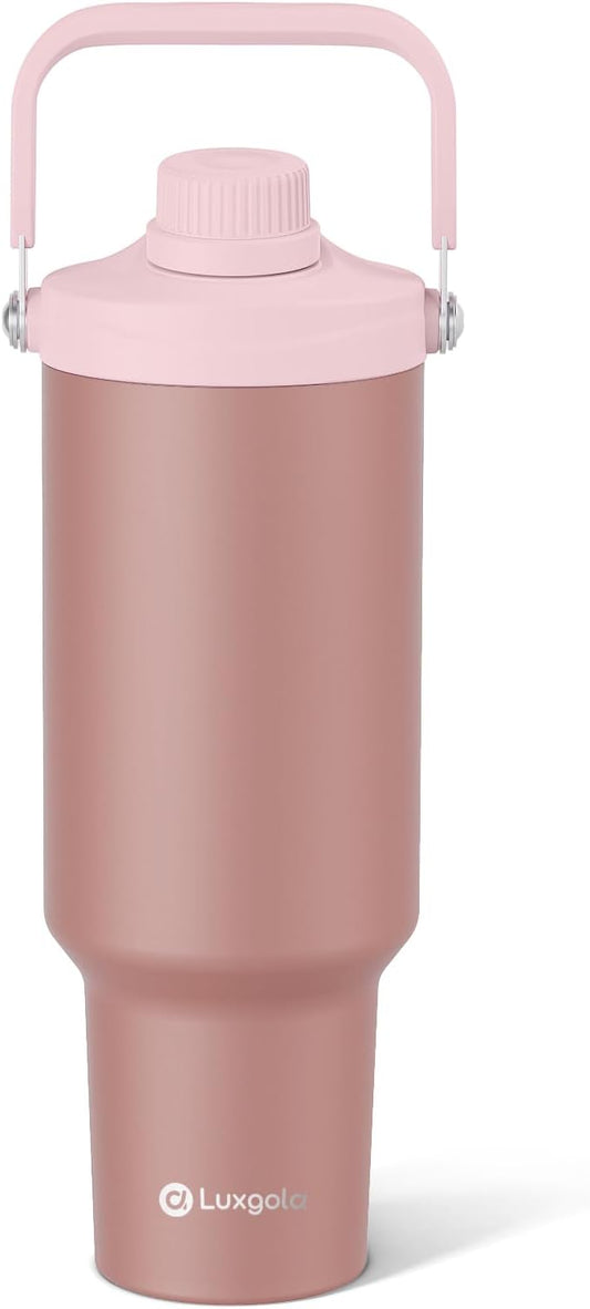 40 oz Insulated Tumbler, Double Wall Vacuum Stainless Steel Cup with Handle and Spout Lid, For Cold/Hot Drinks, Coffee Travel Mug for Car Holder/Home/Office/Party/Camping (Brown-1 Pack)