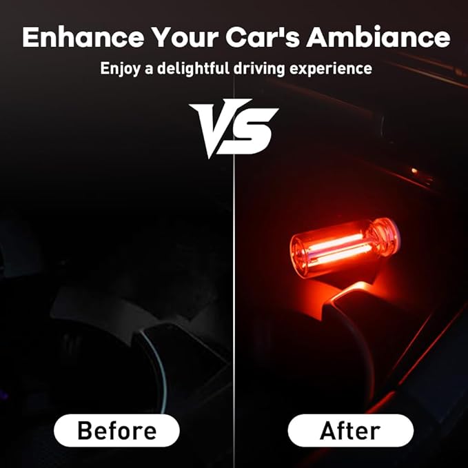 4Pcs Car USB Night Light, Touch Adjustment LED Ambient Lighting Plug in USB Automotive Night Lamps, Mini LED Bulb for Car, Camping, Holiday, Decoration, Bedroom, Party(Red)
