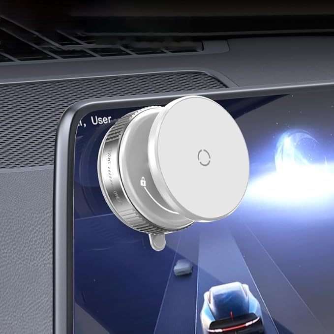 [Upgraded] Vacuum Magnetic Phone Car Mount - Universal Dashboard & Home Cell Phone Holder with Air Pressure Suction Base + Metal Rings & Sticky Base for Non-Magnetic Phones (iPhone & Android) (White)