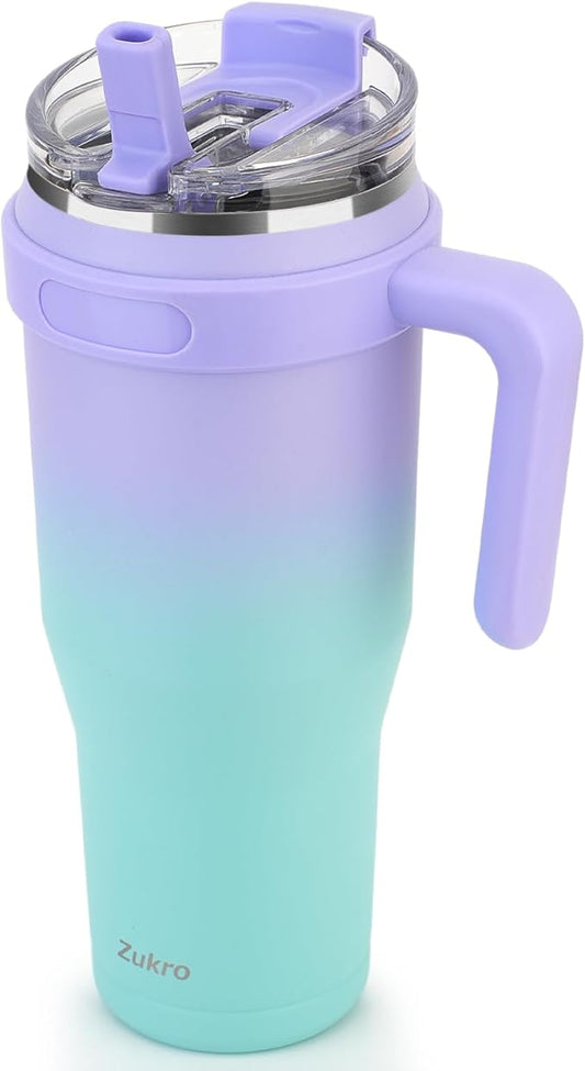 Zukro 50 oz Tumbler With Handle And Straw, Leak-proof Closable Flip Straw Lid, Insulated Stainless Steel Water Bottle for Hot & Cold Drinks, Large Travel Mug Fit in Cup Holder, Dishwasher Safe