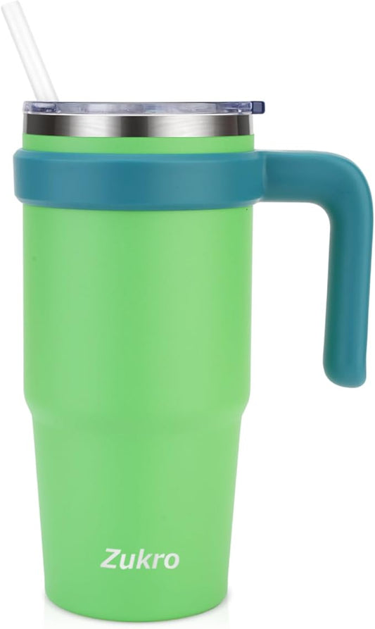 Zukro 24 oz Insulated Tumbler with Handle and Straw - Leakproof Stainless Steel Cup with Lid - Double-wall Travel Coffee Mug Keep Drinks Hot and Cold - Dishwasher Safe & Fit in Cupholder