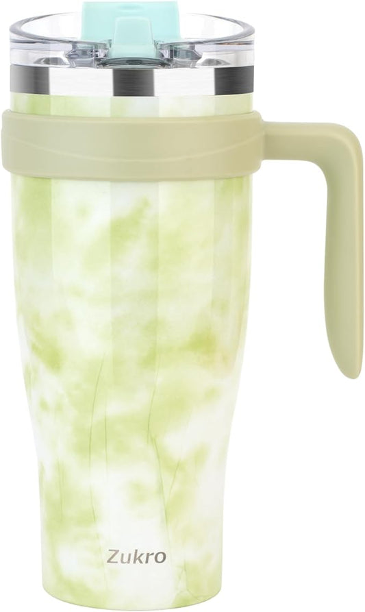 Zukro 40 oz Tumbler With Handle And Straw, Leak-proof Closable Flip Straw Lid, Insulated Stainless Steel Coffee Cup for Hot and Cold Drinks, Travel Mug Fit in Cup Holder, Dishwasher Safe